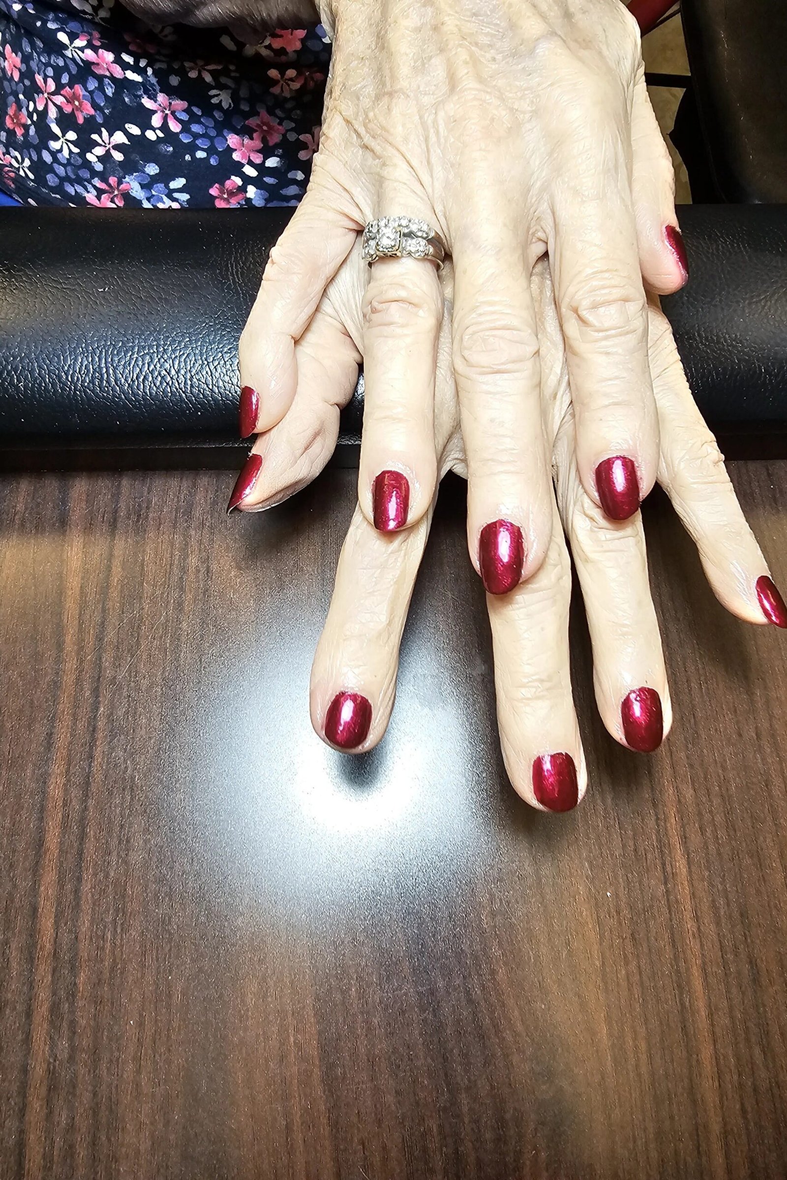 Cherry Red on Older Hands - nail color idea for women over 60