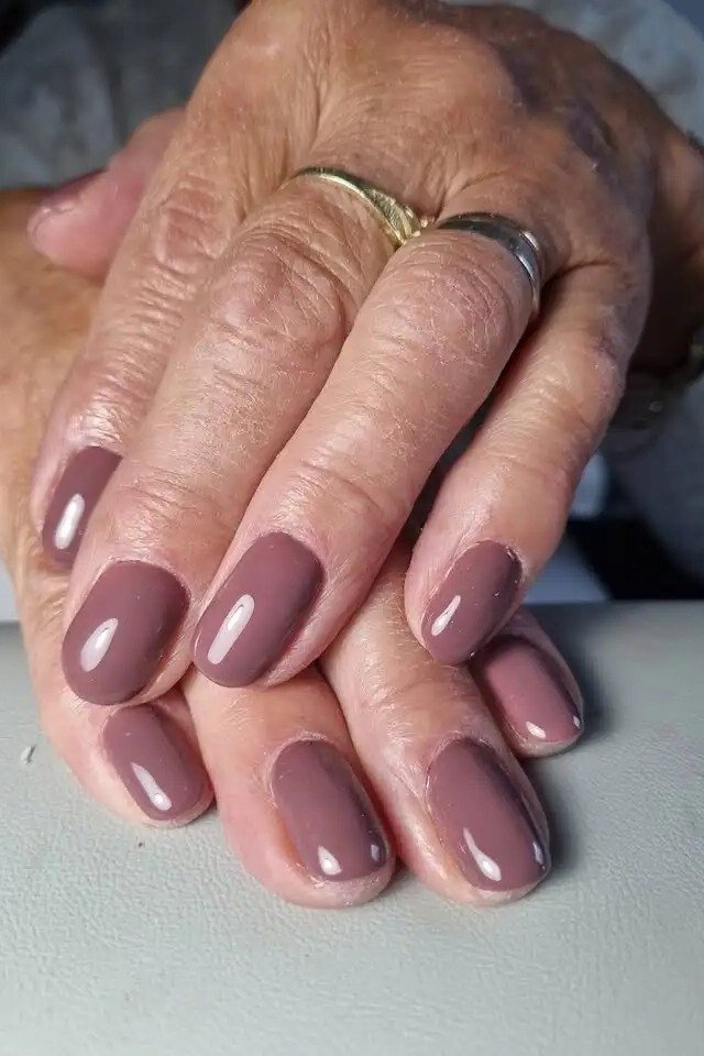 Mauve Taupe Almond Stacked - nail color idea for women over 60