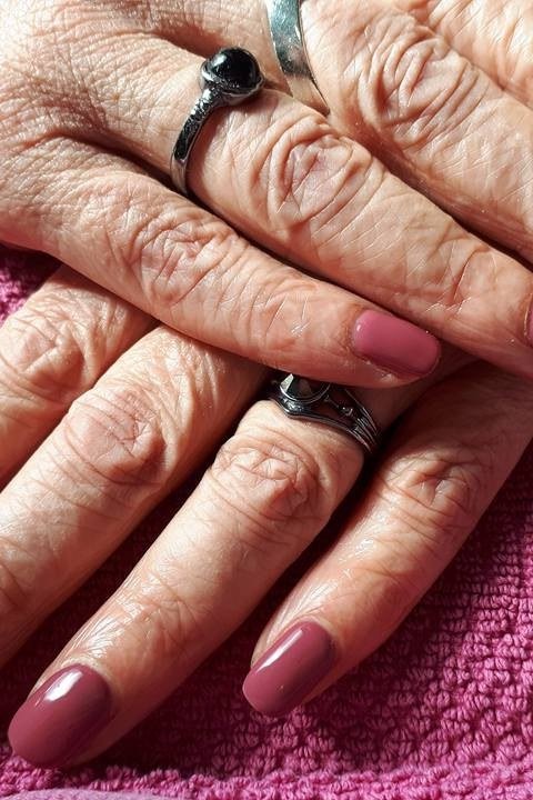 Mauve Short Squoval on Magenta - nail color idea for women over 60
