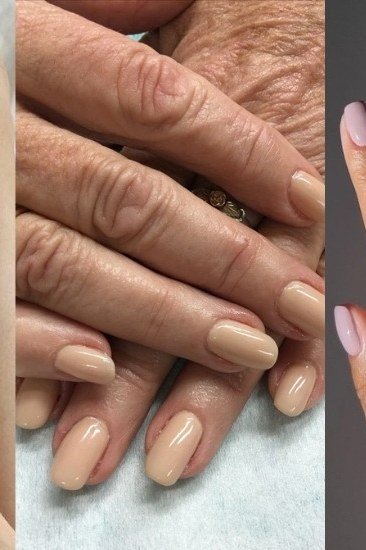 Collage of three mature hands: squoval, almond, almond
