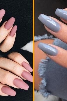 Triptych: gray squoval and mauve almond nails