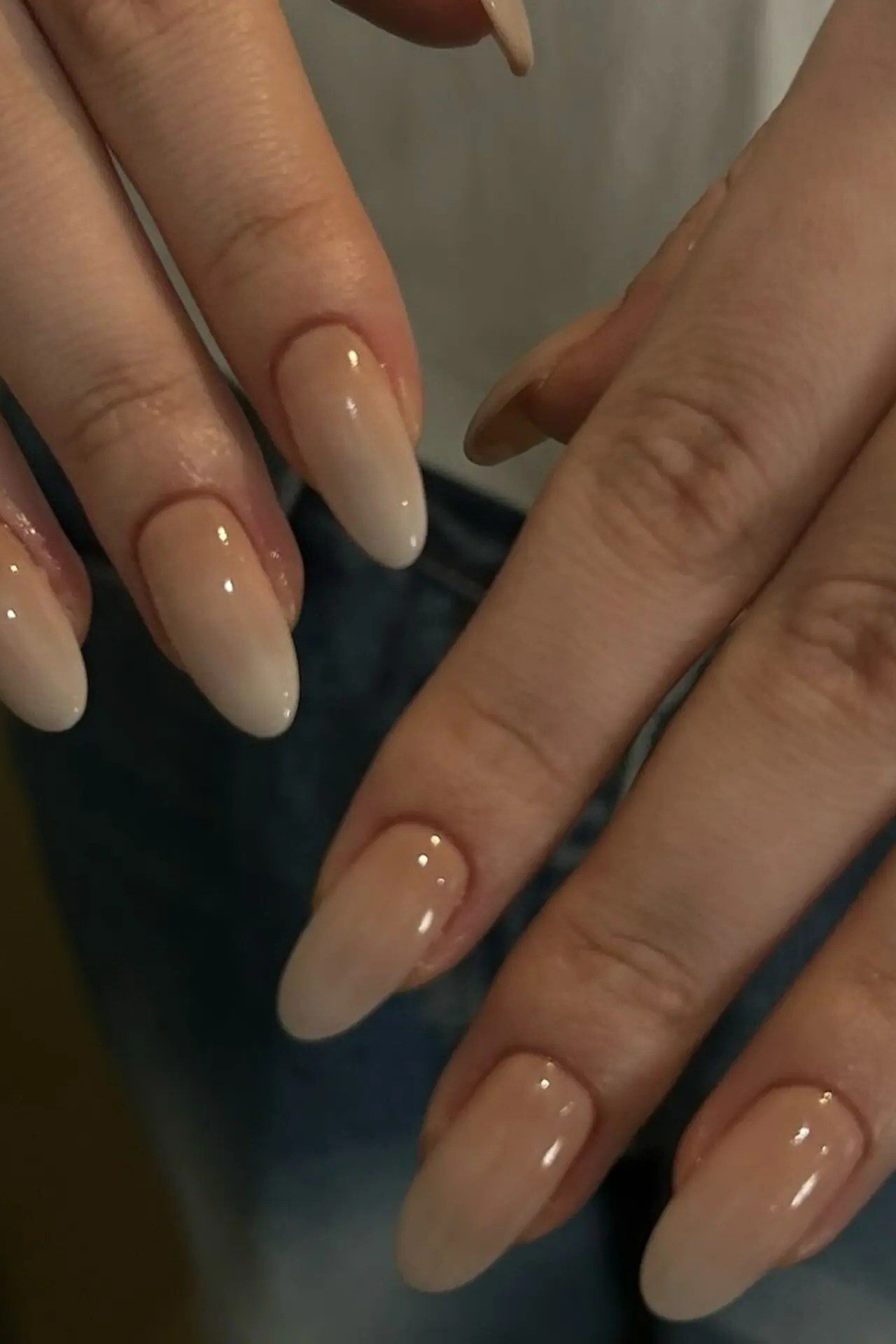 Warm Beige Almond Ombre - nude ombre nails for women over 50