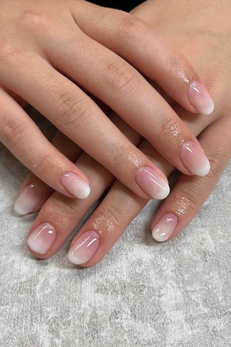 Pale Pink Short Ombre - nude ombre nails for women over 50