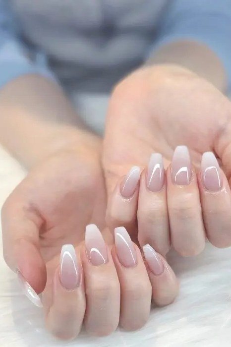 Cupped Palms Nude Pink Short Ombre - nude ombre nails for women over 50