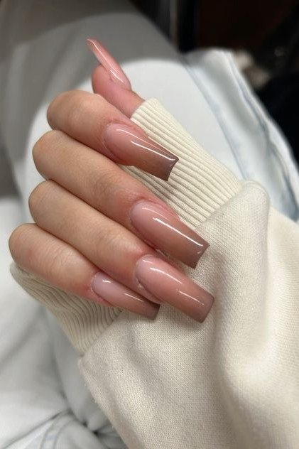 Cocoa Brown Short Oval Ombre - nude ombre nails for women over 50