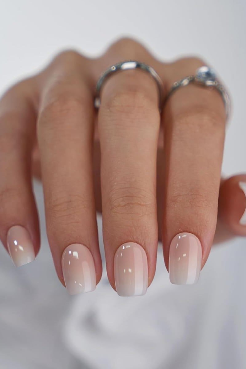 Clean Nude Short Square Ombre - nude ombre nails for women over 50