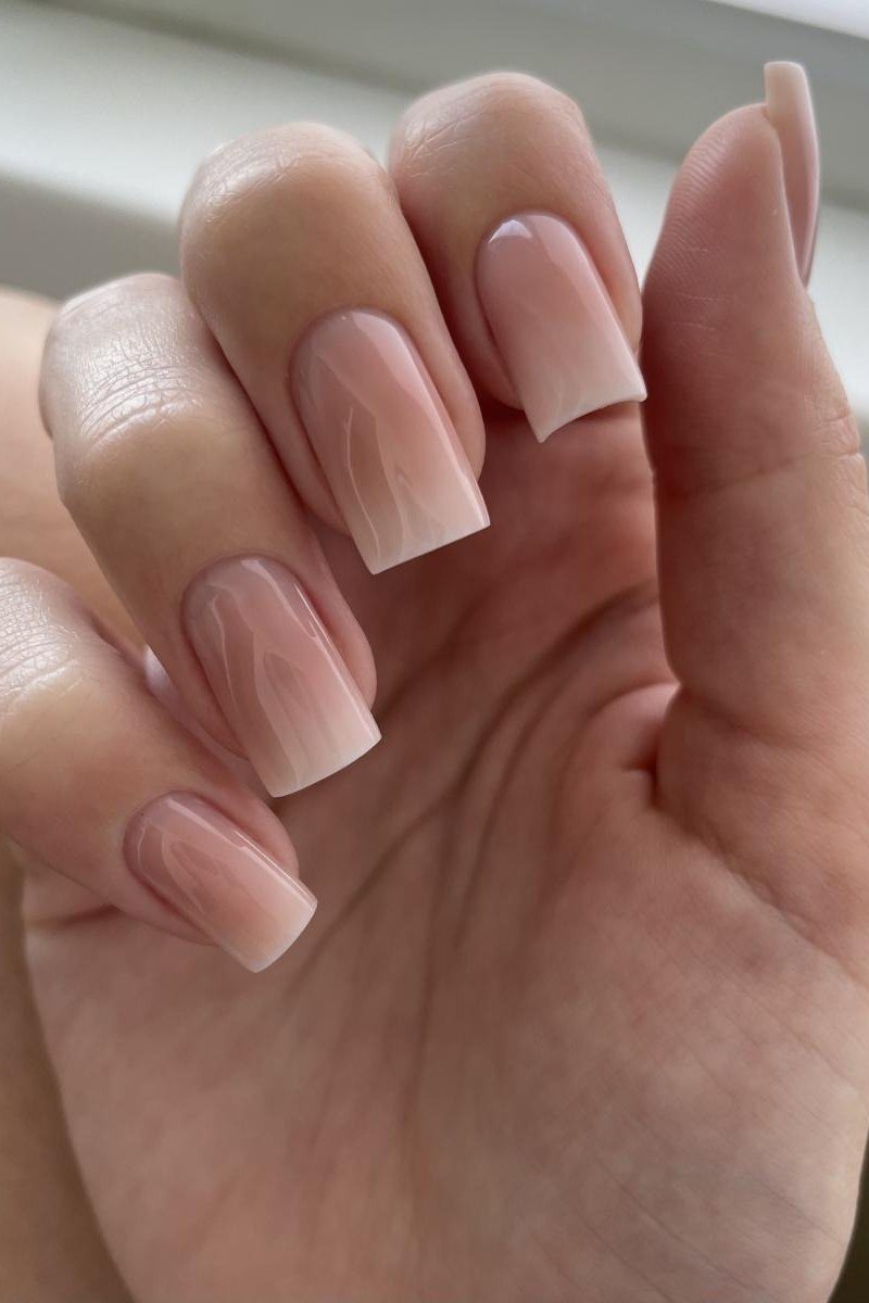 Window-Light Nude Short Ombre - nude ombre nails for women over 50
