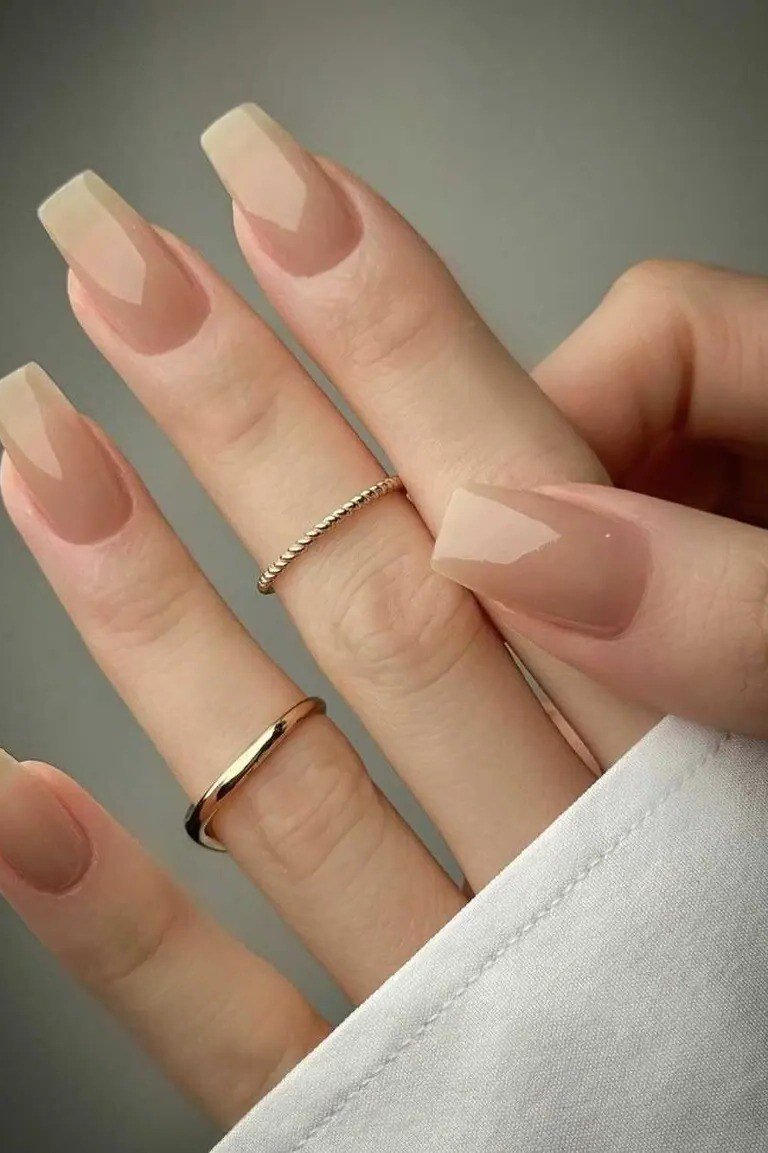 Sand Beige Coffin Ombre - nude ombre nails for women over 50