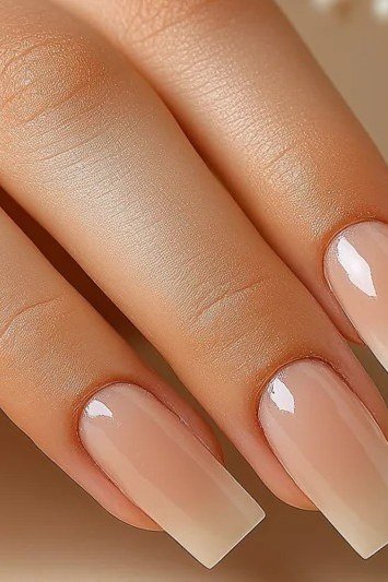 Latte Beige Coffin Ombre - nude ombre nails for women over 50