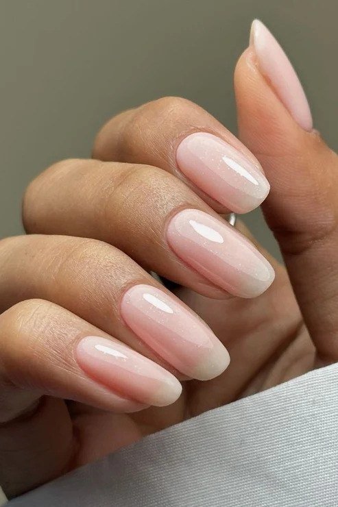 Soft Rose Short Almond Ombre - nude ombre nails for women over 50