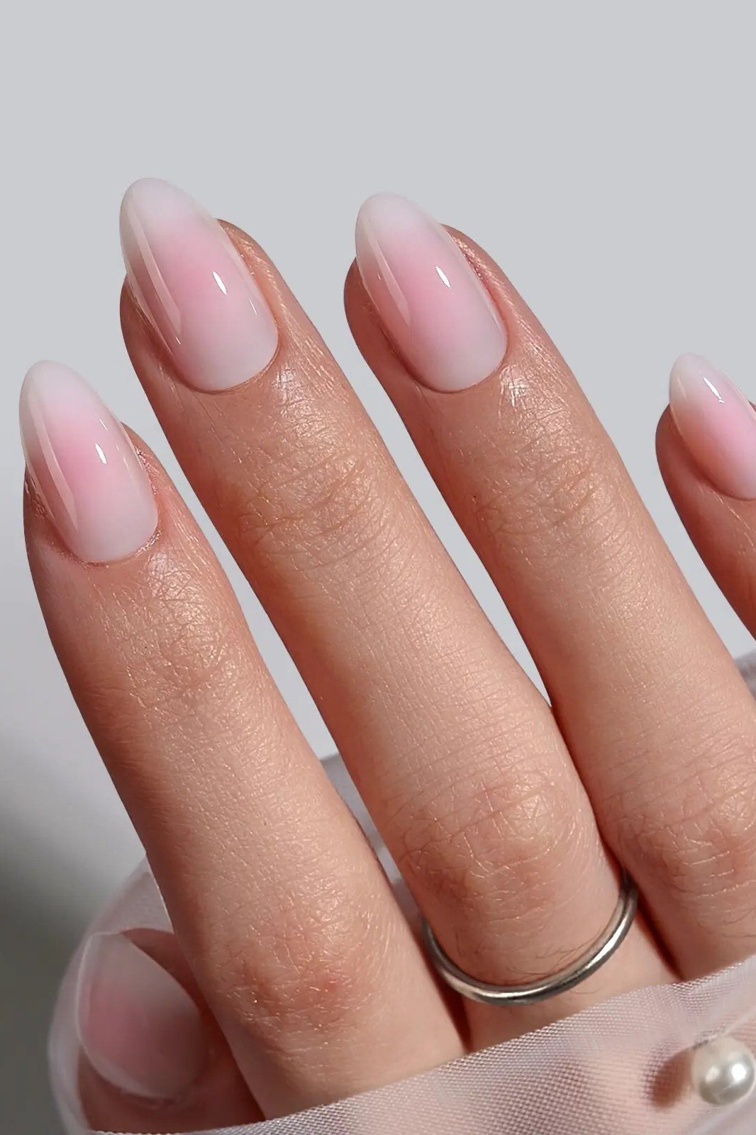 Sheer Pink-White Short Oval Ombre - nude ombre nails for women over 50