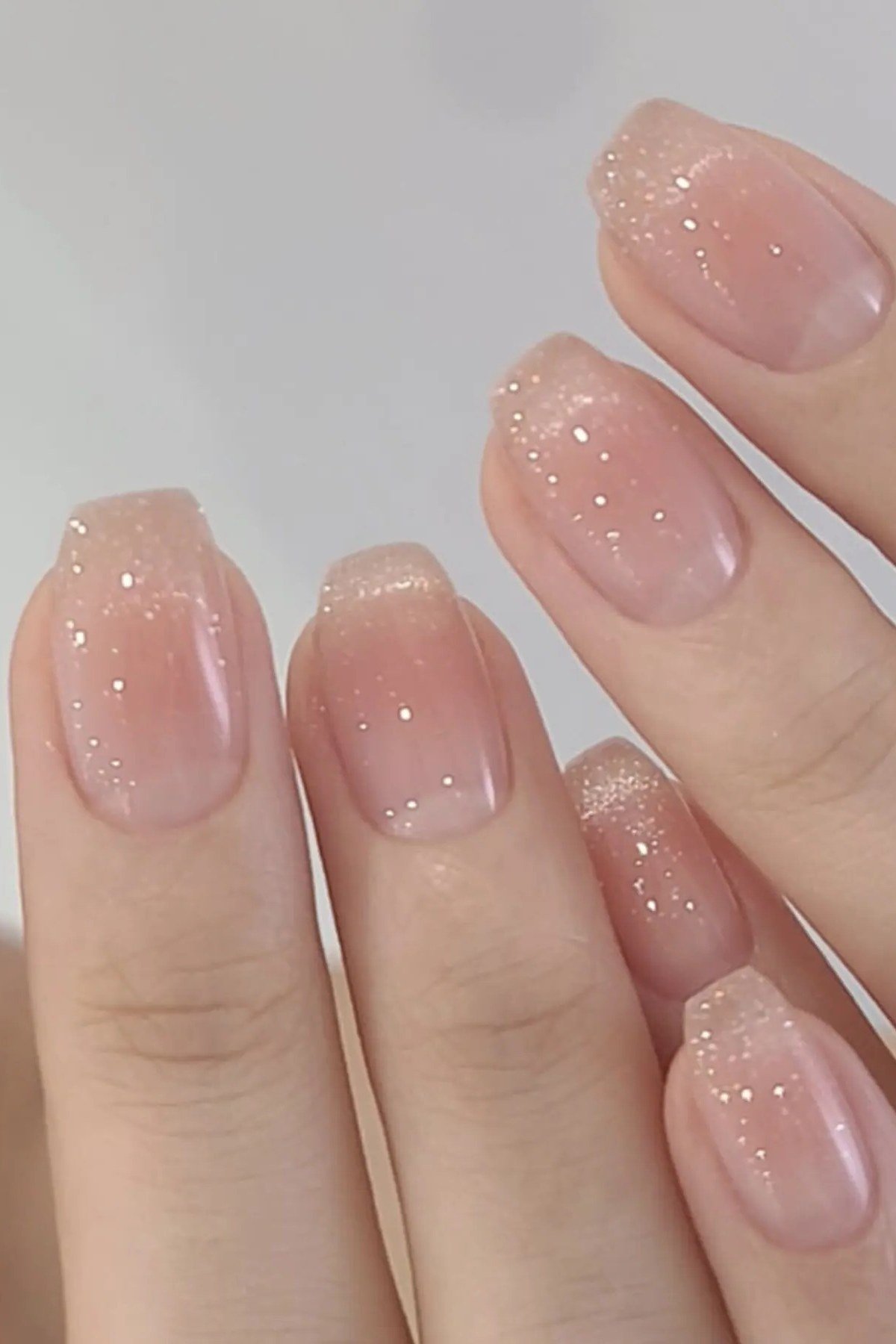 Nude Glitter Fade Short Ombre - nude ombre nails for women over 50