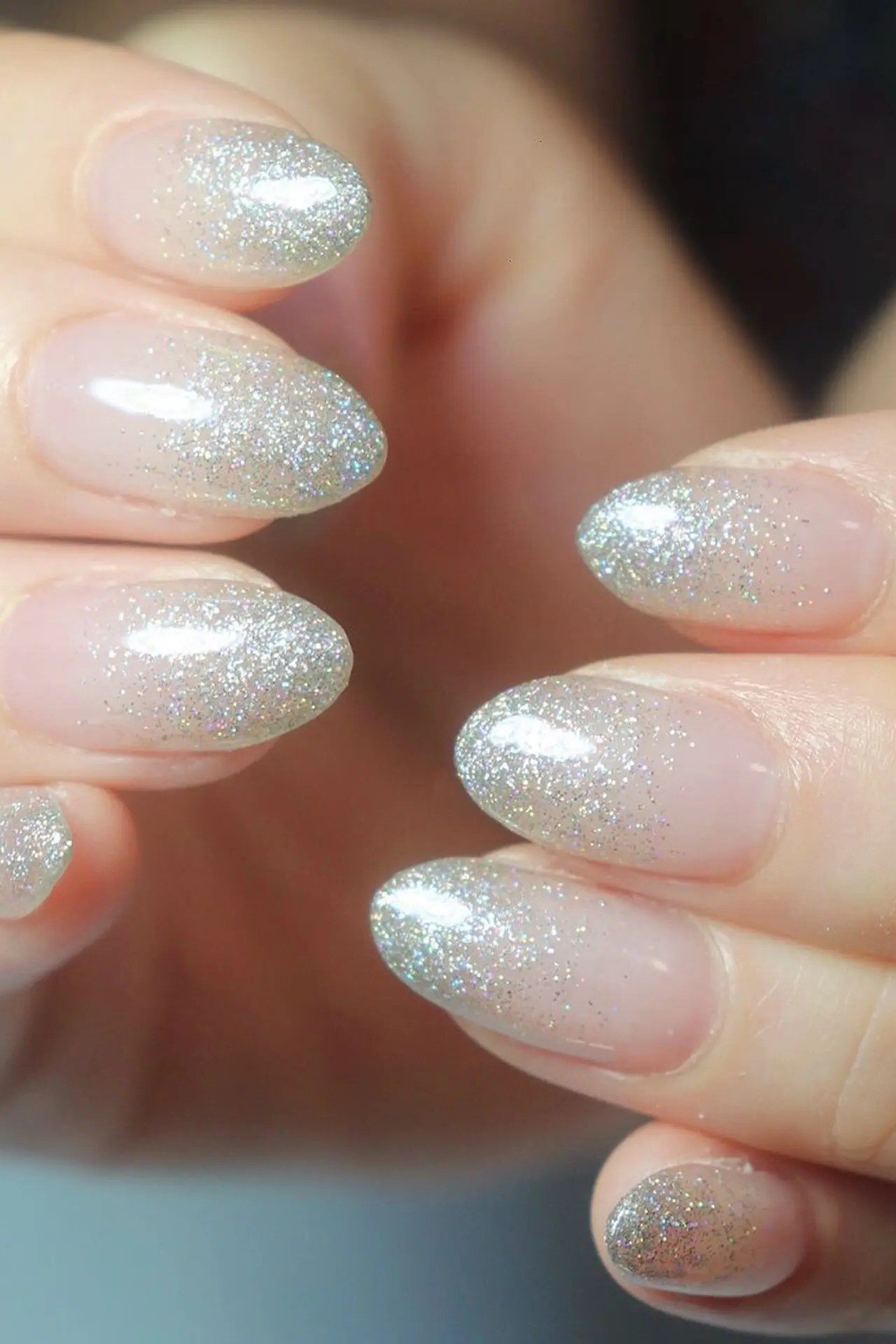 Silver Sparkle Short Ombre - nude ombre nails for women over 50