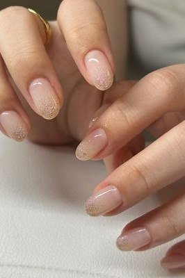 Sunset Glitter Short Ombre - nude ombre nails for women over 50