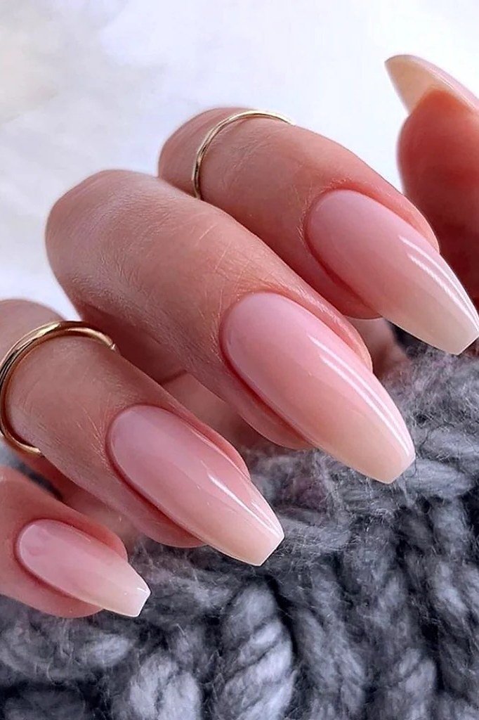 Rose Knit Pink Coffin Ombre - nude ombre nails for women over 50