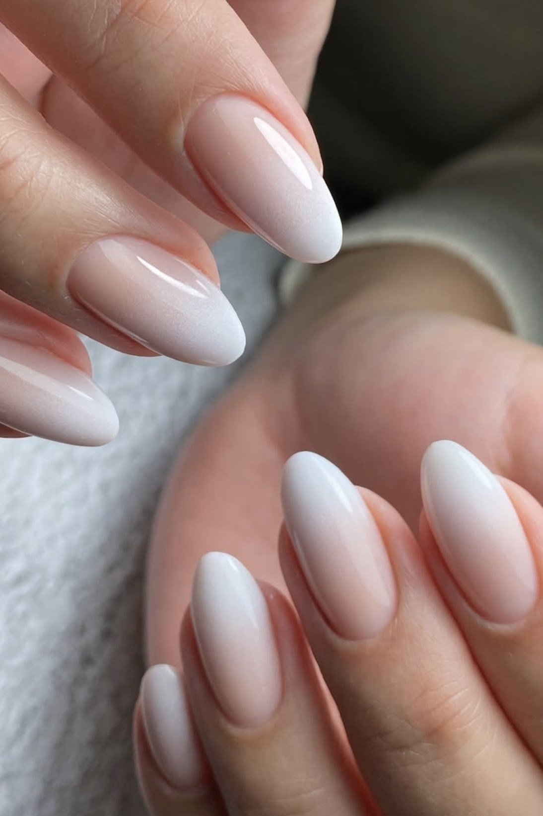 Cloud White Almond Ombre - nude ombre nails for women over 50