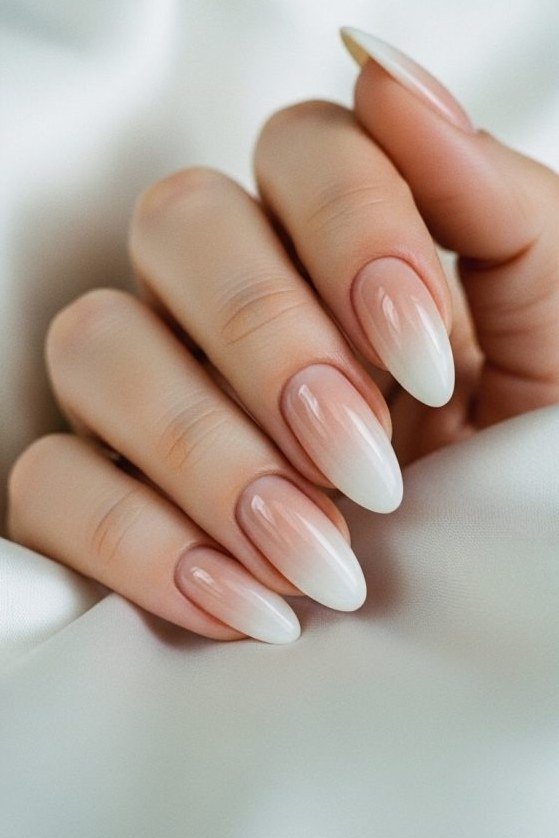 Silk Robe Nude Almond Ombre - nude ombre nails for women over 50