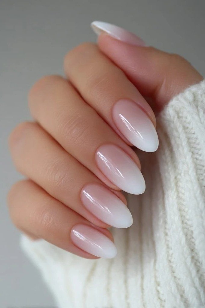 Petal Pink Short Ombre - nude ombre nails for women over 50