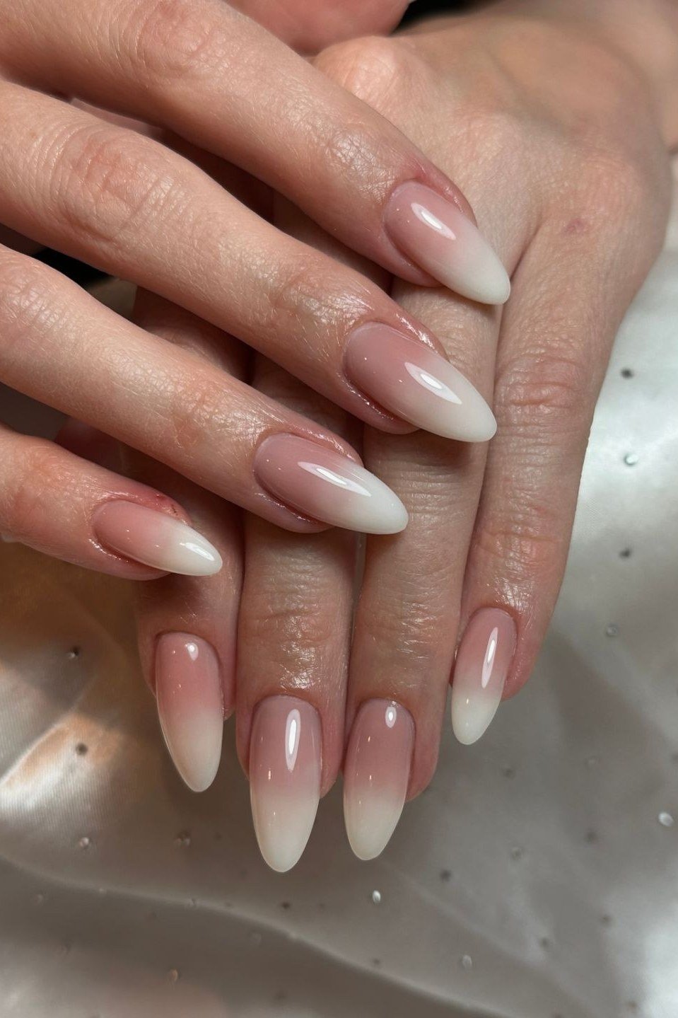 Graceful Mature Hands Pink Ombre - nude ombre nails for women over 50