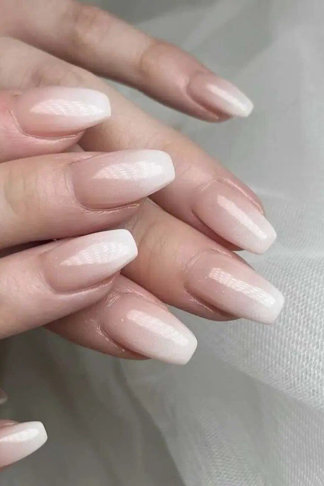 Sheer Veil White Almond Ombre - nude ombre nails for women over 50