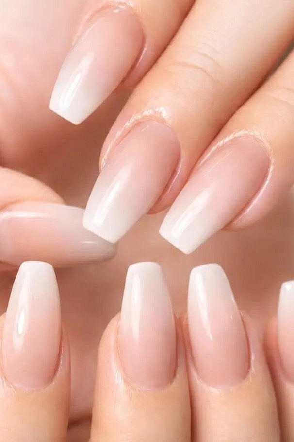 Rosewood Pink Coffin Ombre - nude ombre nails for women over 50