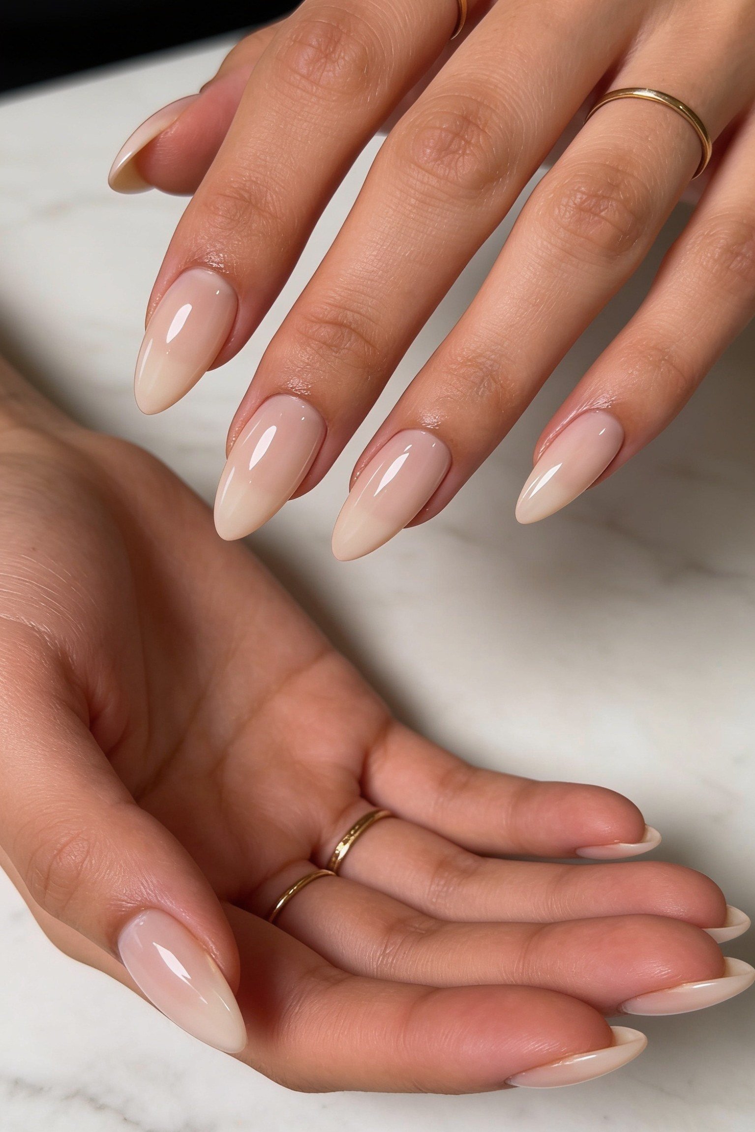 Minimal Nude Almond Ombre - nude ombre nails for women over 50