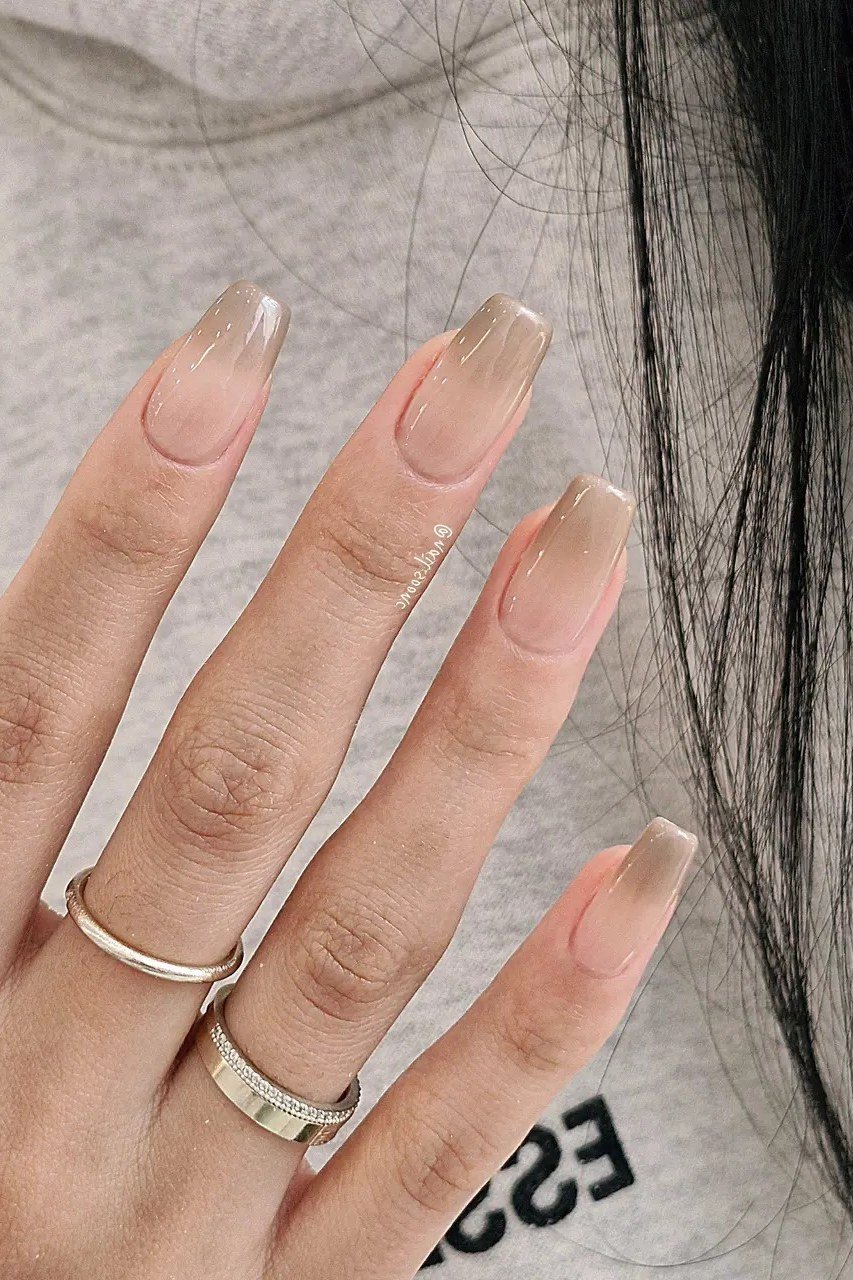 Sweatshirt Grey Nude Coffin Ombre - nude ombre nails for women over 50