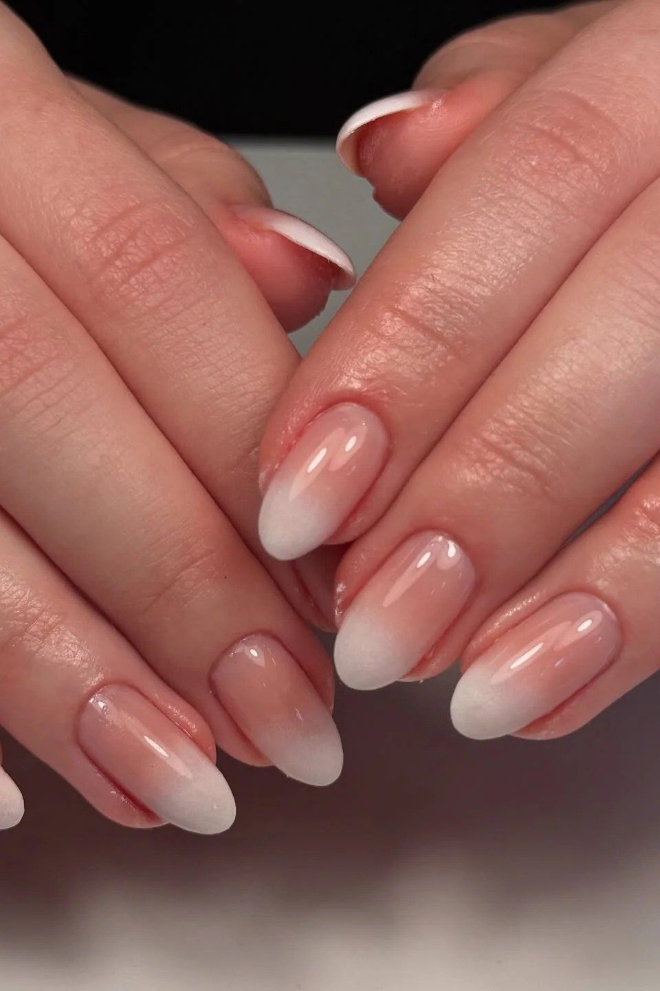 Tender Pink Almond Ombre - nude ombre nails for women over 50