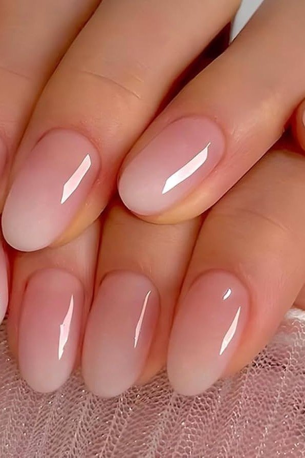Ballet Pink Oval Ombre - nude ombre nails for women over 50