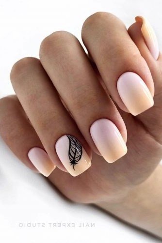 Leaf Accent Nude Almond Ombre - nude ombre nails for women over 50