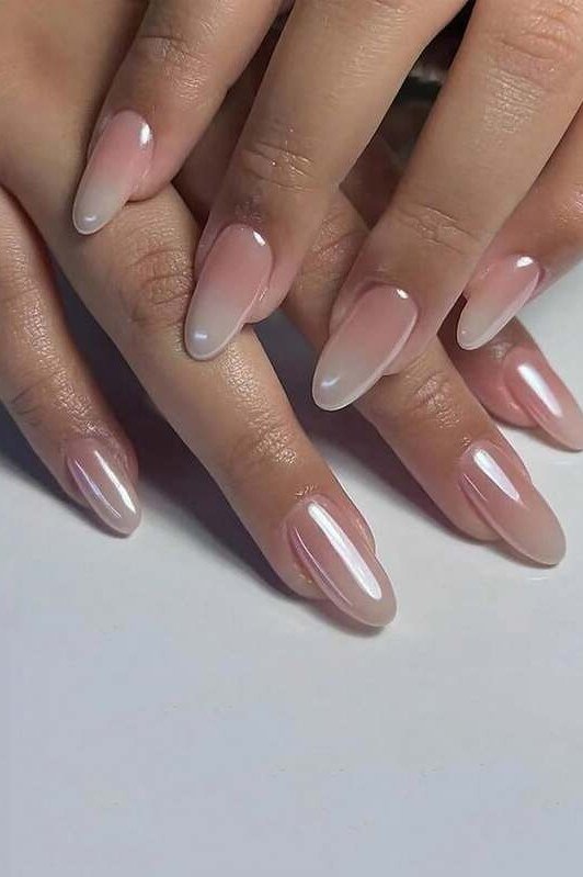Polished Nude Almond Ombre - nude ombre nails for women over 50