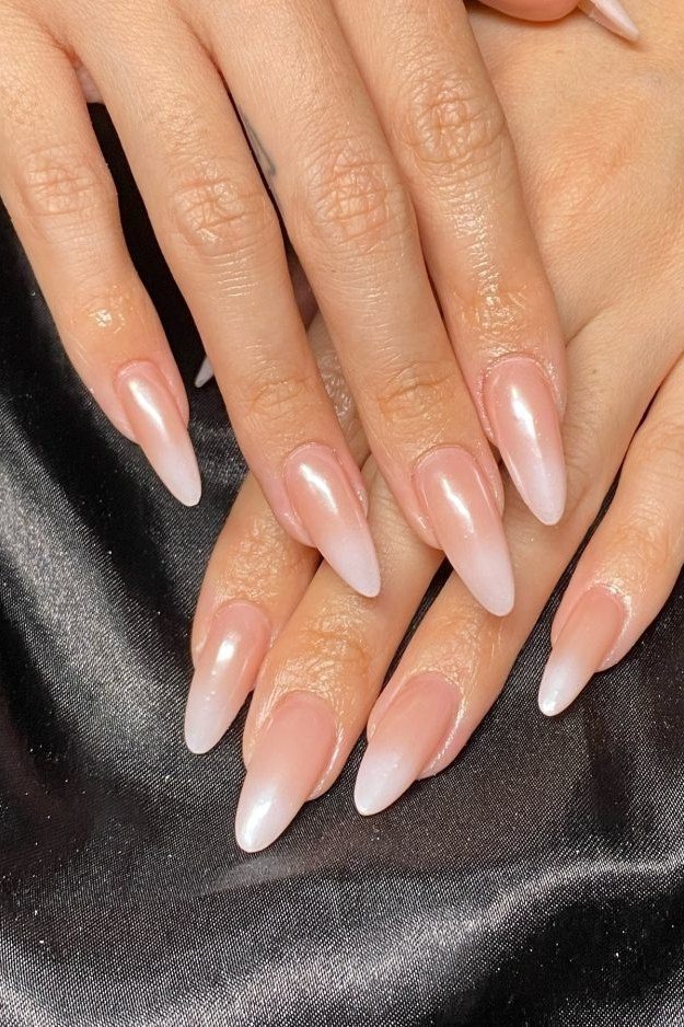 Midnight Satin Nude Stiletto Ombre - nude ombre nails for women over 50