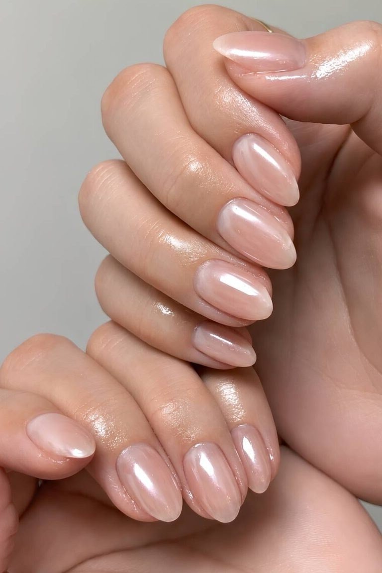 Pearl Glow Short Ombre - nude ombre nails for women over 50