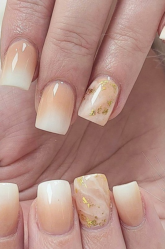 Golden Marble Square Ombre - nude ombre nails for women over 50