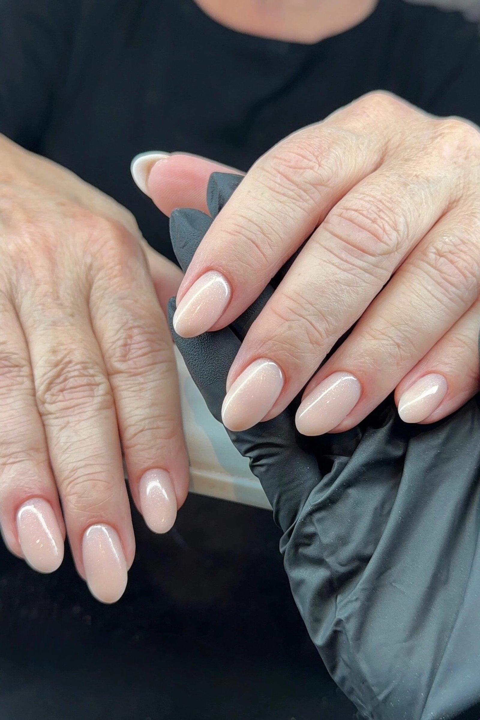 Old money soft nude almond nails manicure for women over 60