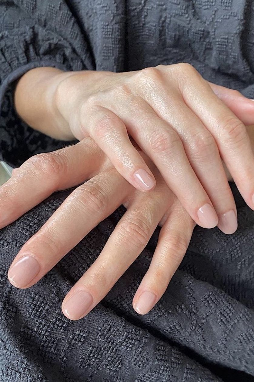 Old money sheer nude nails manicure for women over 60