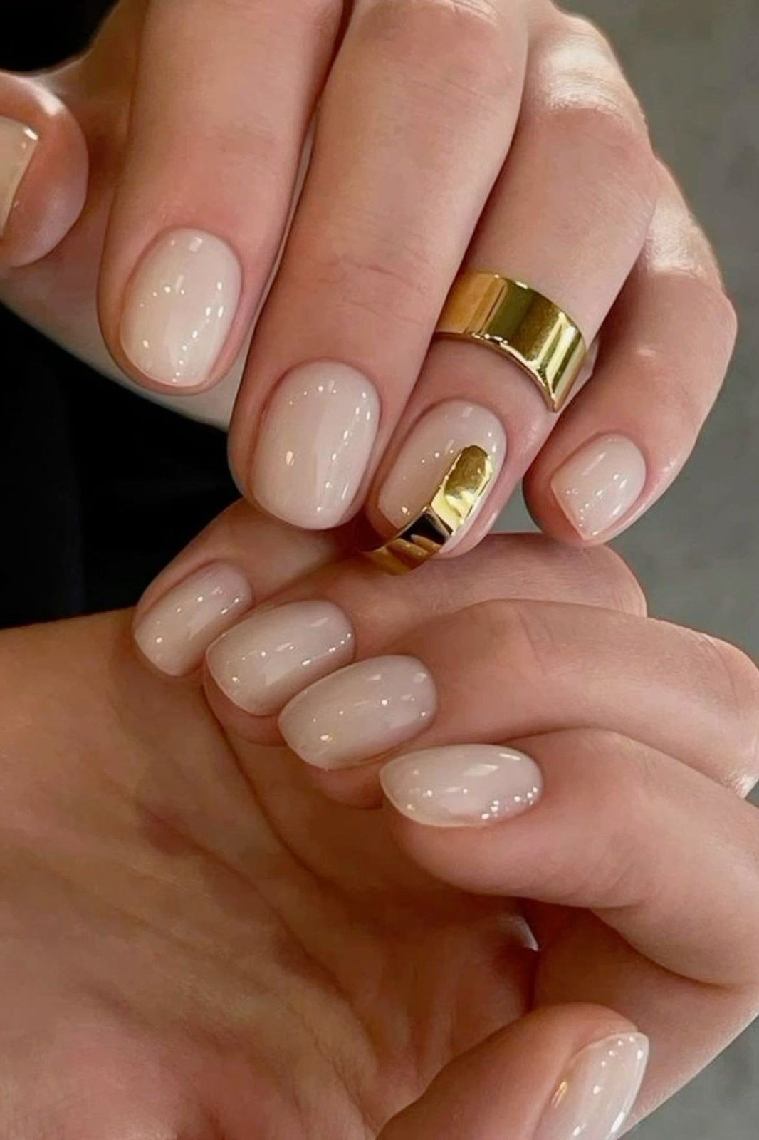 Old money milky white nails with gold accent manicure for women over 60