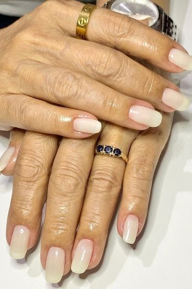 Old money weekend milky almond nails manicure for women over 60