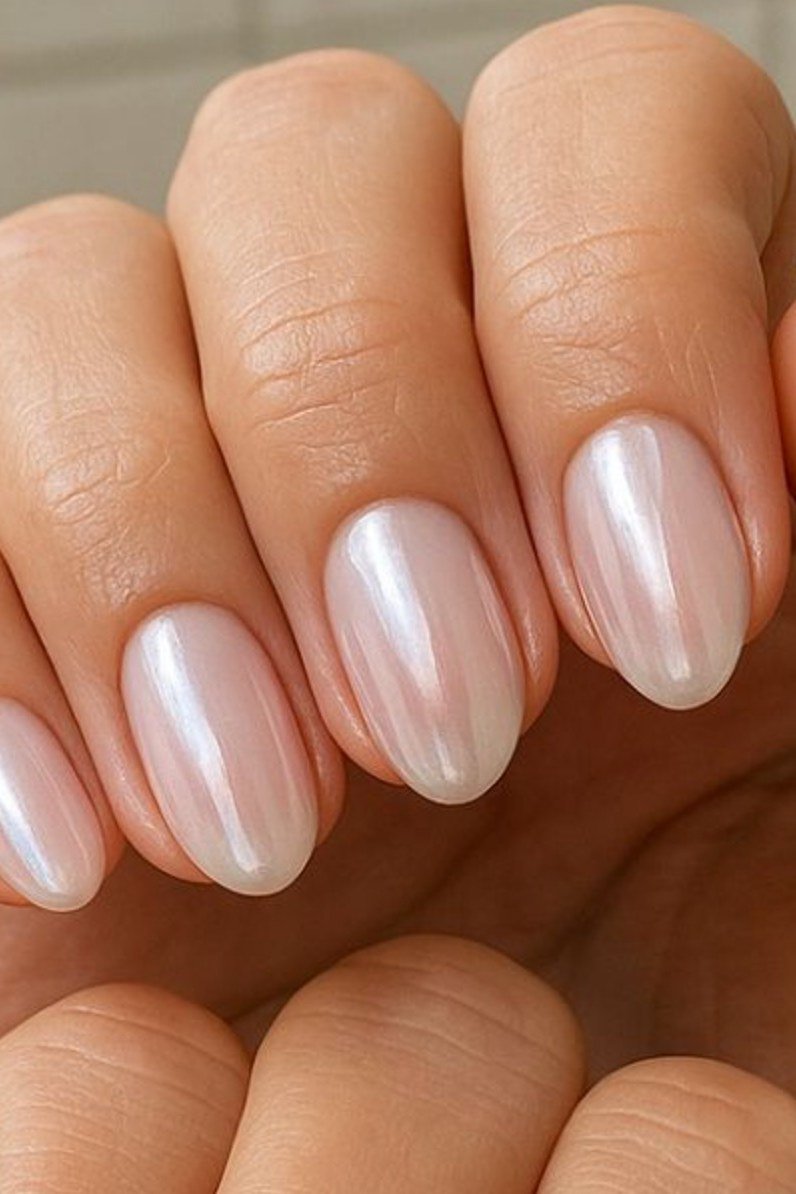 Old money glazed pink almond nails manicure for women over 60