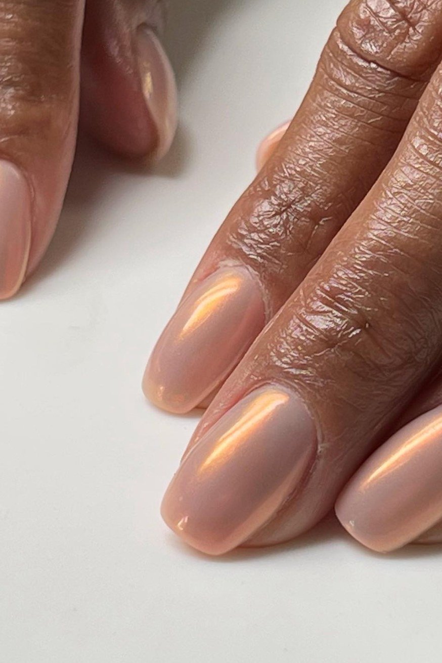 Old money champagne shimmer nails manicure for women over 60