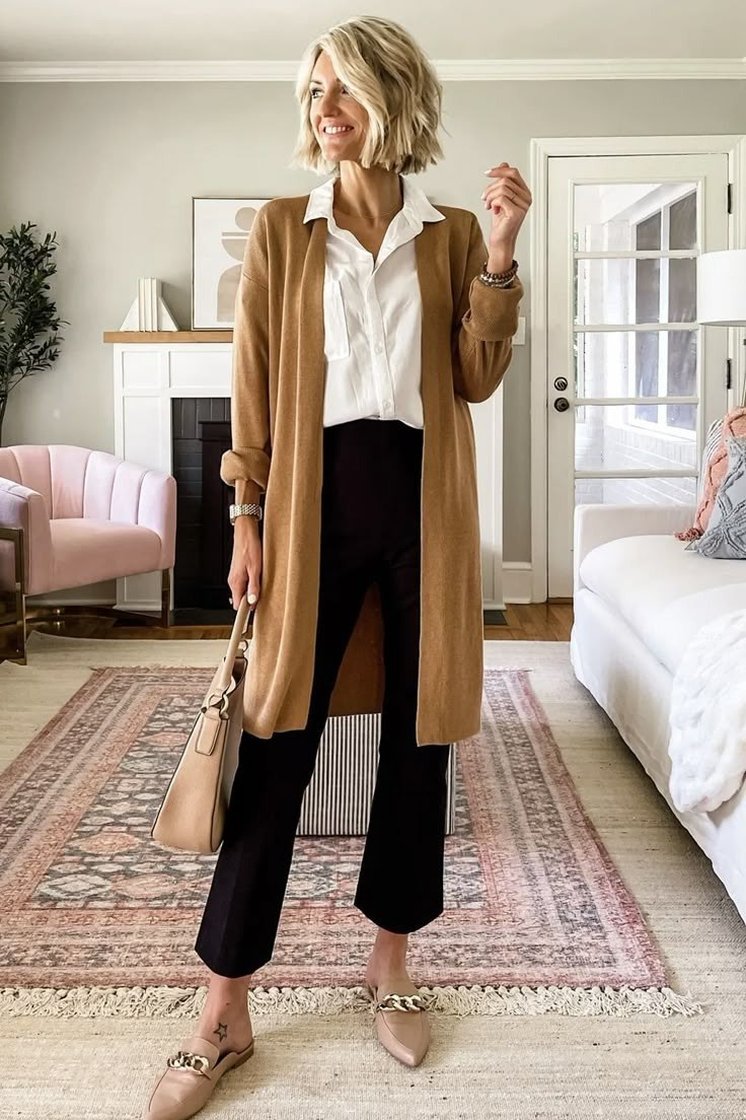Camel Coat With a White Shirt - fall fashion for women over 50
