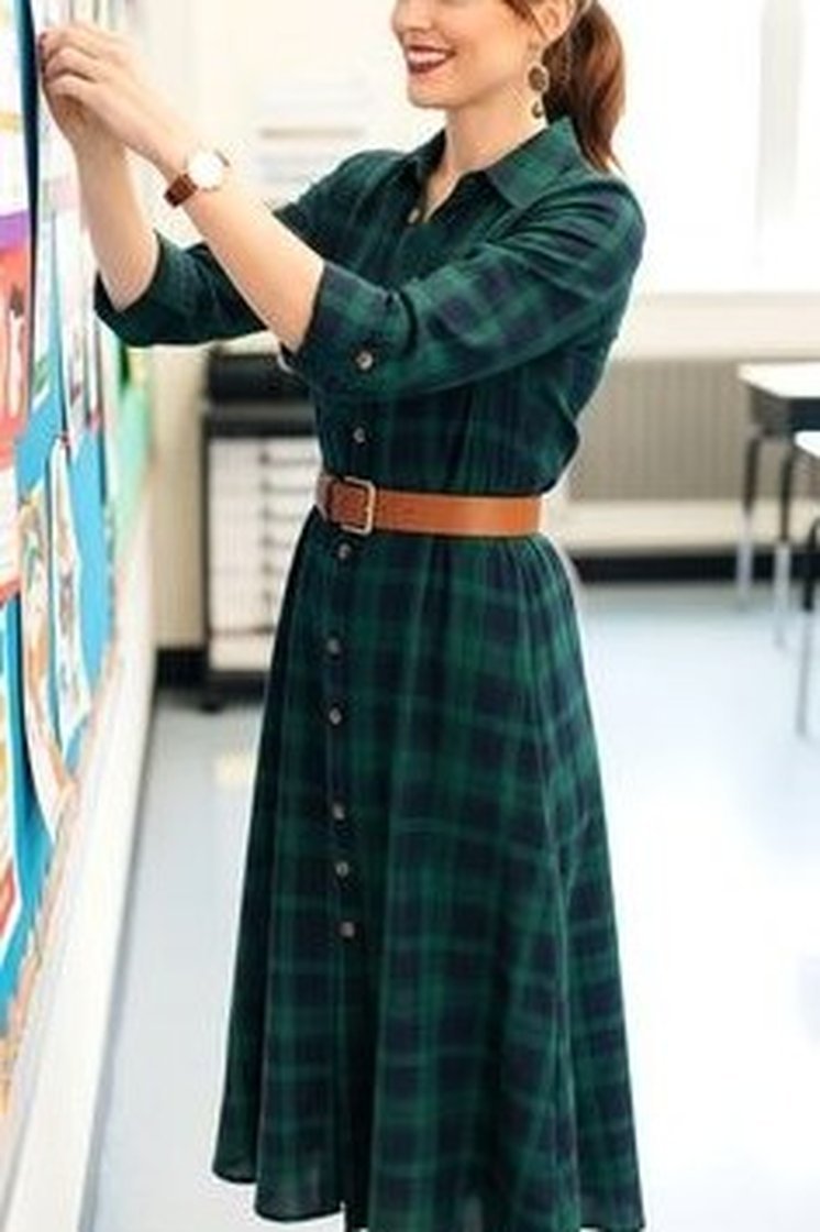 Green Plaid Shirt Dress - fall fashion for women over 50