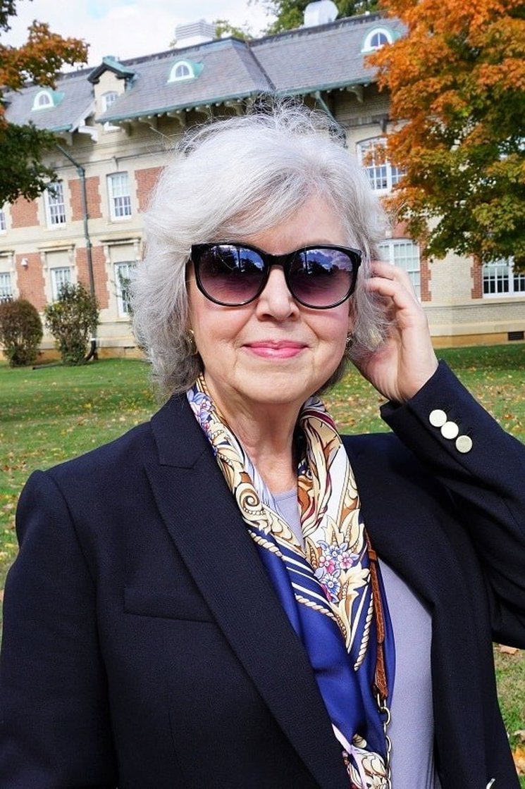 Navy Blazer and a Silk Scarf - fall fashion for women over 50