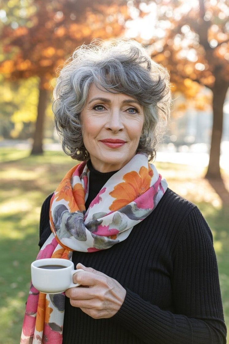 Black Top and a Colorful Scarf - fall fashion for women over 50