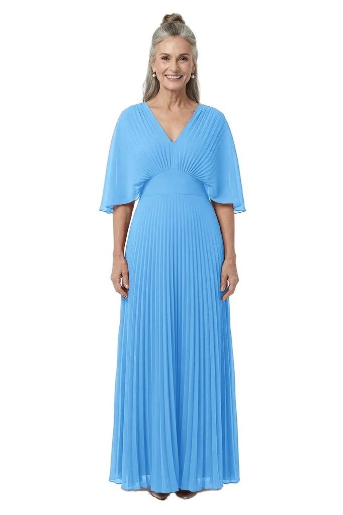 Dusty Blue Pleated Wrap Maxi for women over 70