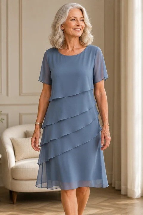Periwinkle Tiered Midi Dress for women over 70
