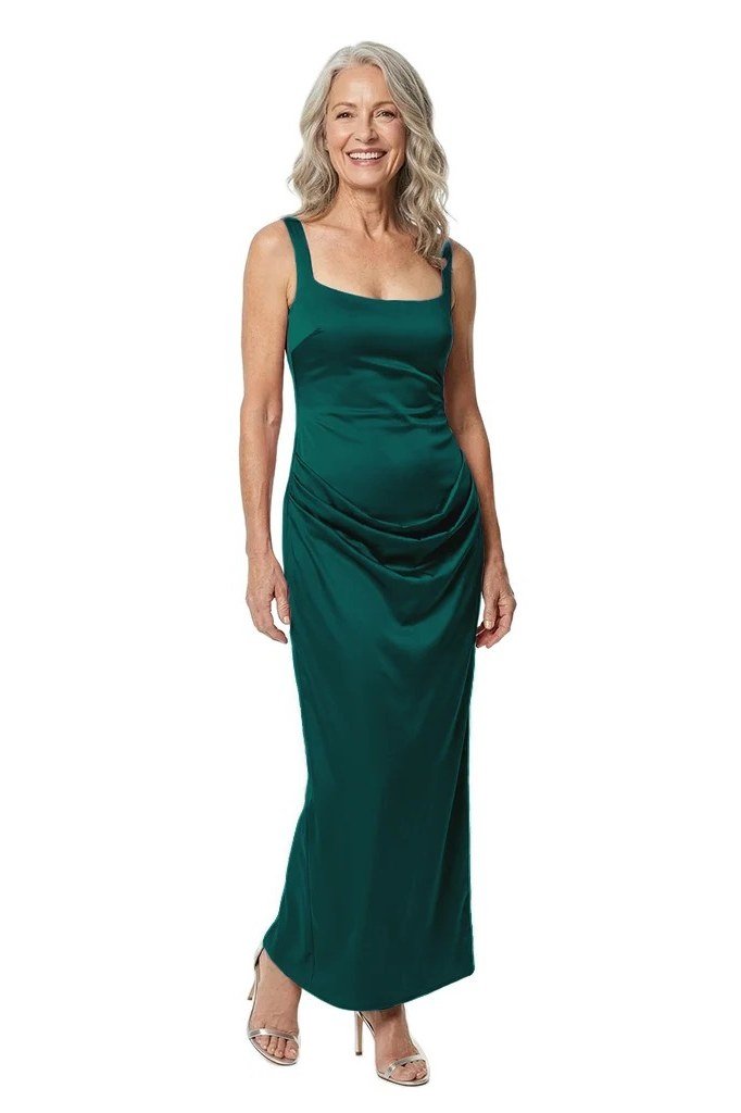 Emerald Green Satin Slip Dress for women over 70