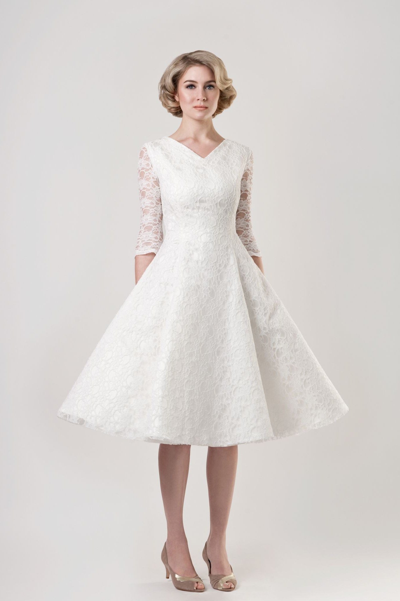 White Lace Fit-and-Flare Dress for women over 70