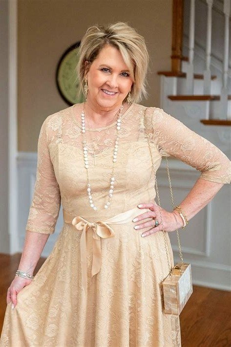Champagne Gold Lace Midi for women over 70