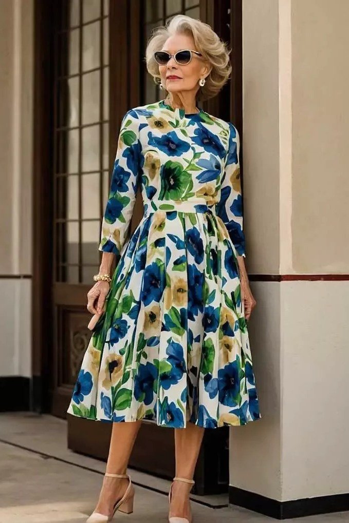 Blue and Green Floral Midi for women over 70